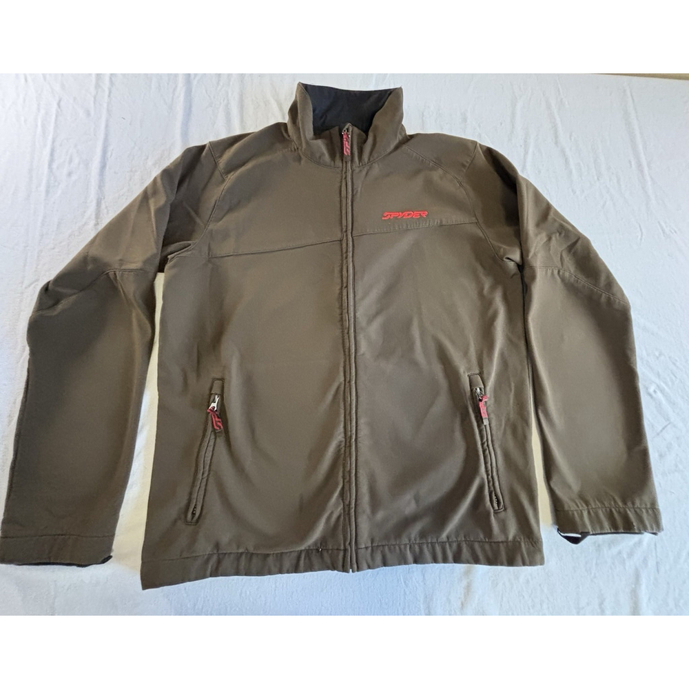 Spyder Softshell Jacket Men’s Medium‎ Olive Brown Full Zip Fleece Lined